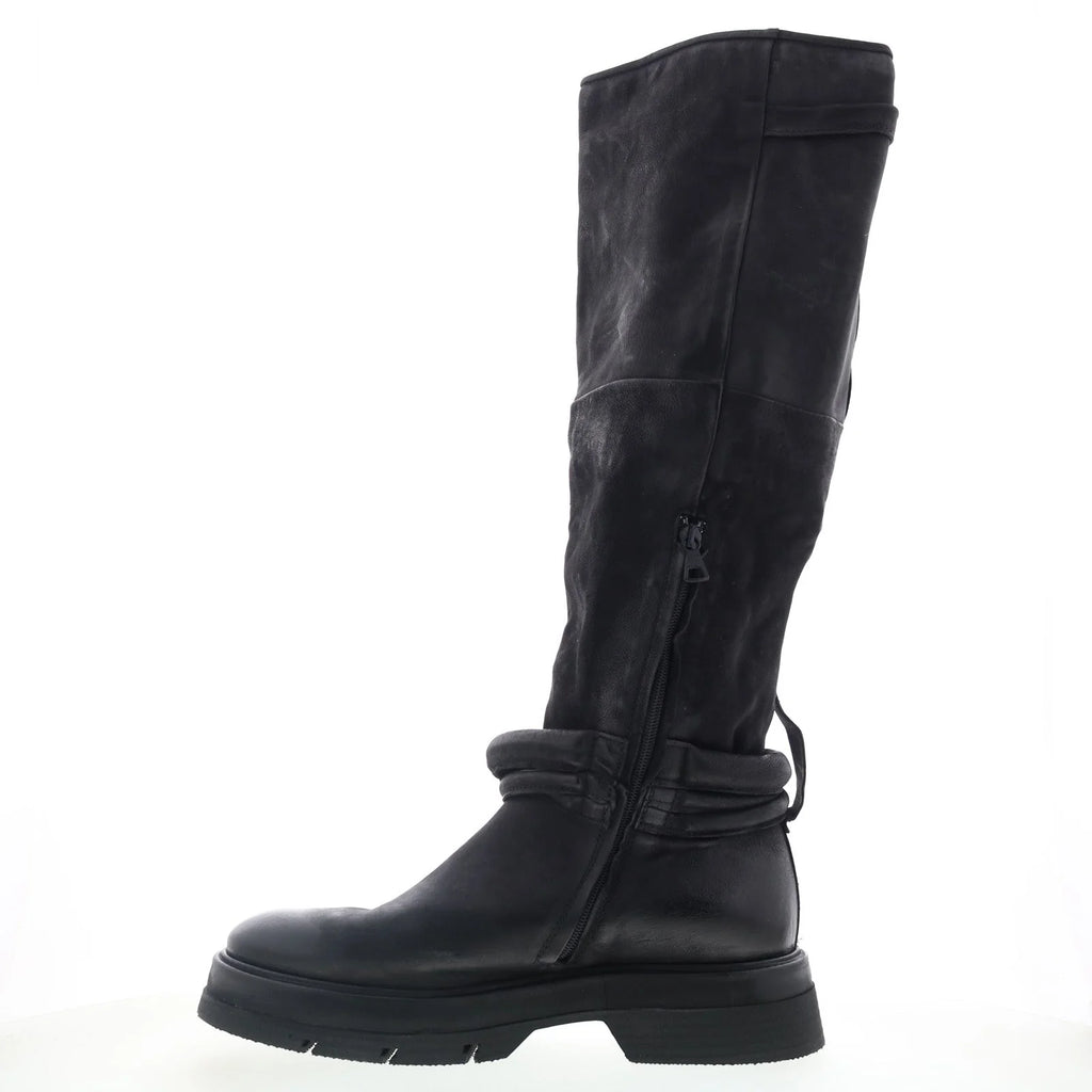 Vick Womens Black Leather Zipper Knee High Boots
