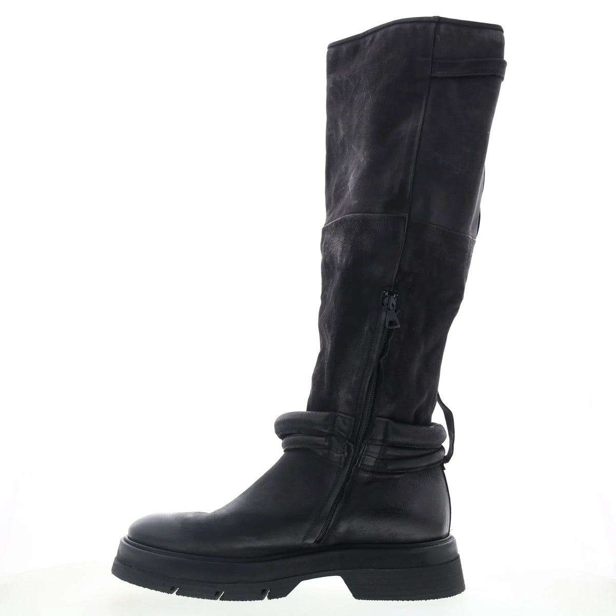 Vick Womens Black Leather Zipper Knee High Boots