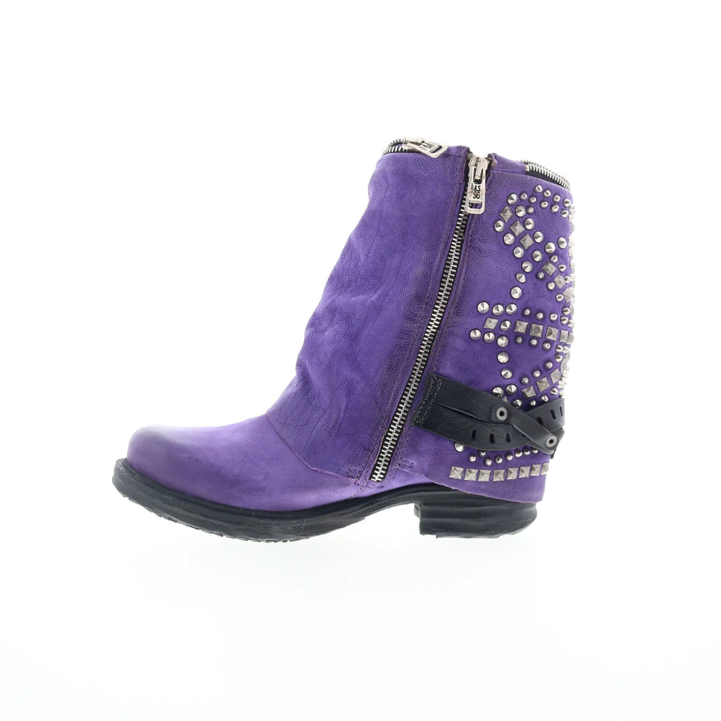 Sid Womens Purple Leather Zipper Casual Dress Boots