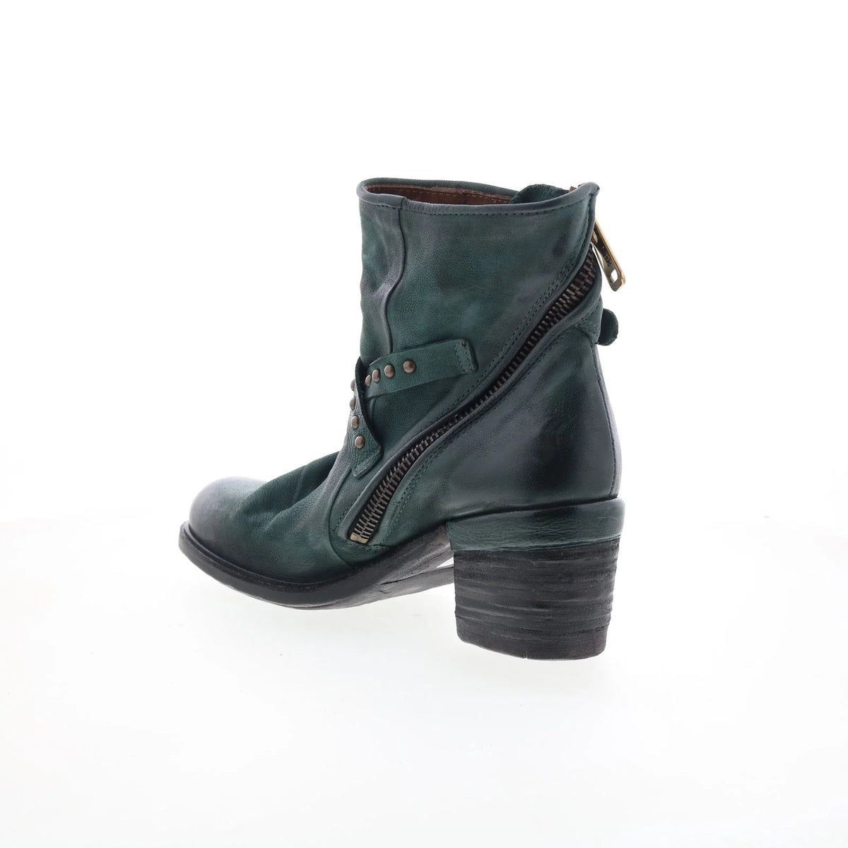 Jeffy Womens Green Leather Zipper Casual Dress Boots
