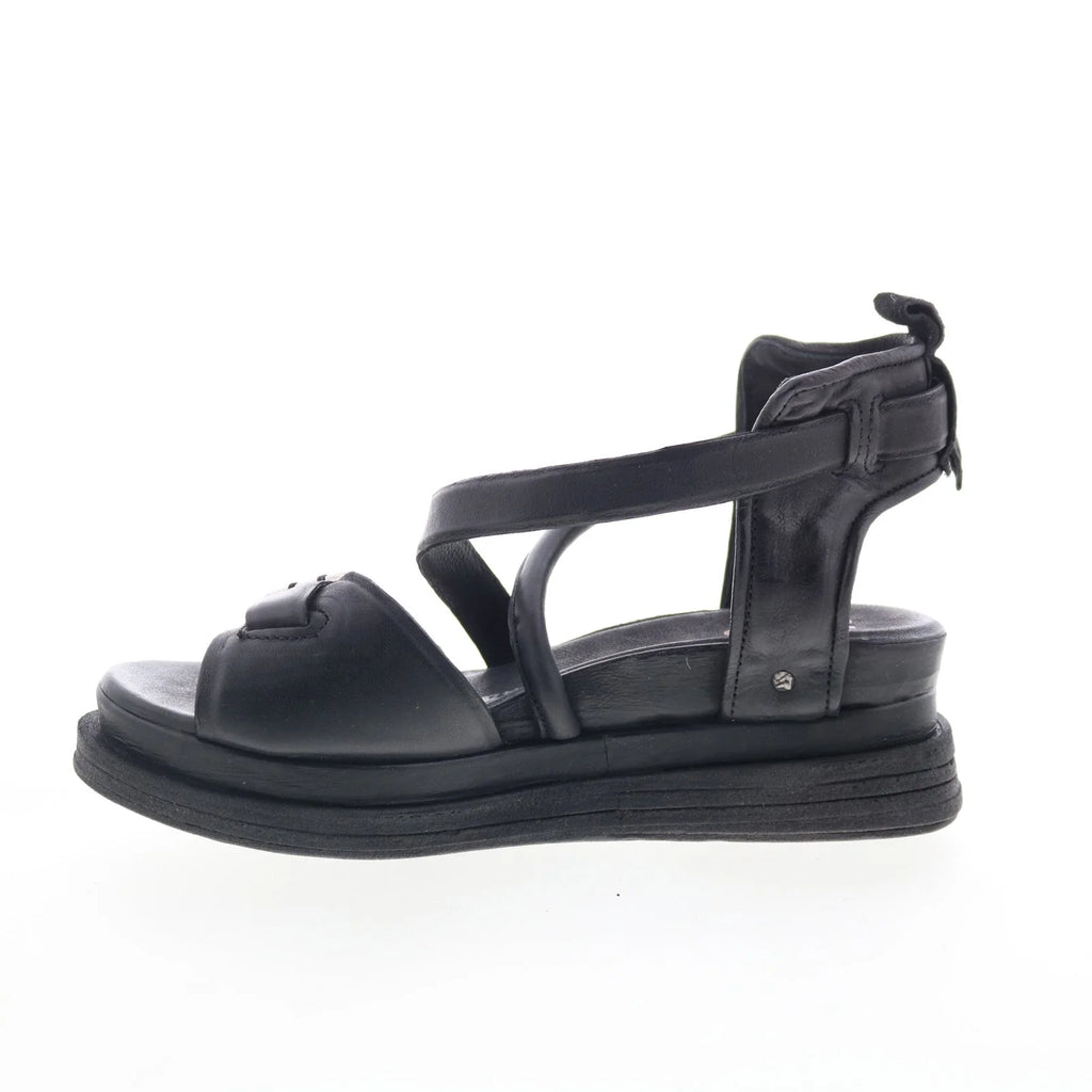 Levy Womens Black Leather Hook & Loop Platform Sandals Shoes