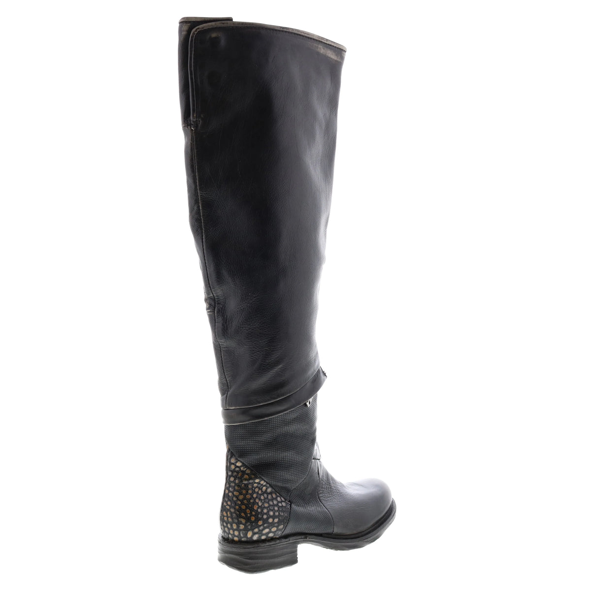 Sonny A50310-203 Womens Black Leather Zipper Knee High Boots