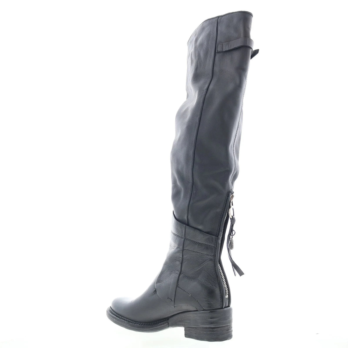Steed Womens Black Leather Zipper Knee High Boots