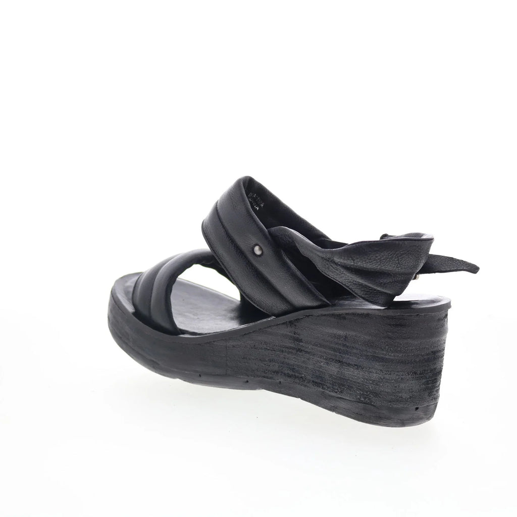 Norward Womens Black Leather Hook & Loop Wedges Sandals Shoes