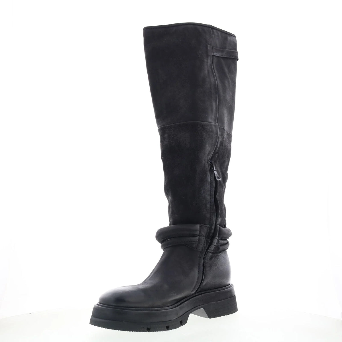 Vick Womens Black Leather Zipper Knee High Boots