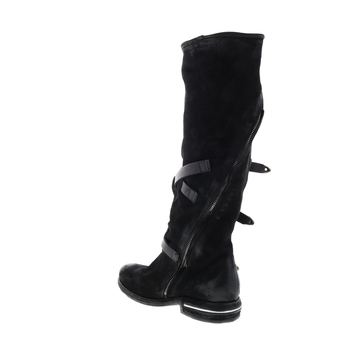 Trigg 516323-201 Womens Black Leather Hook & Loop Knee High Boots
