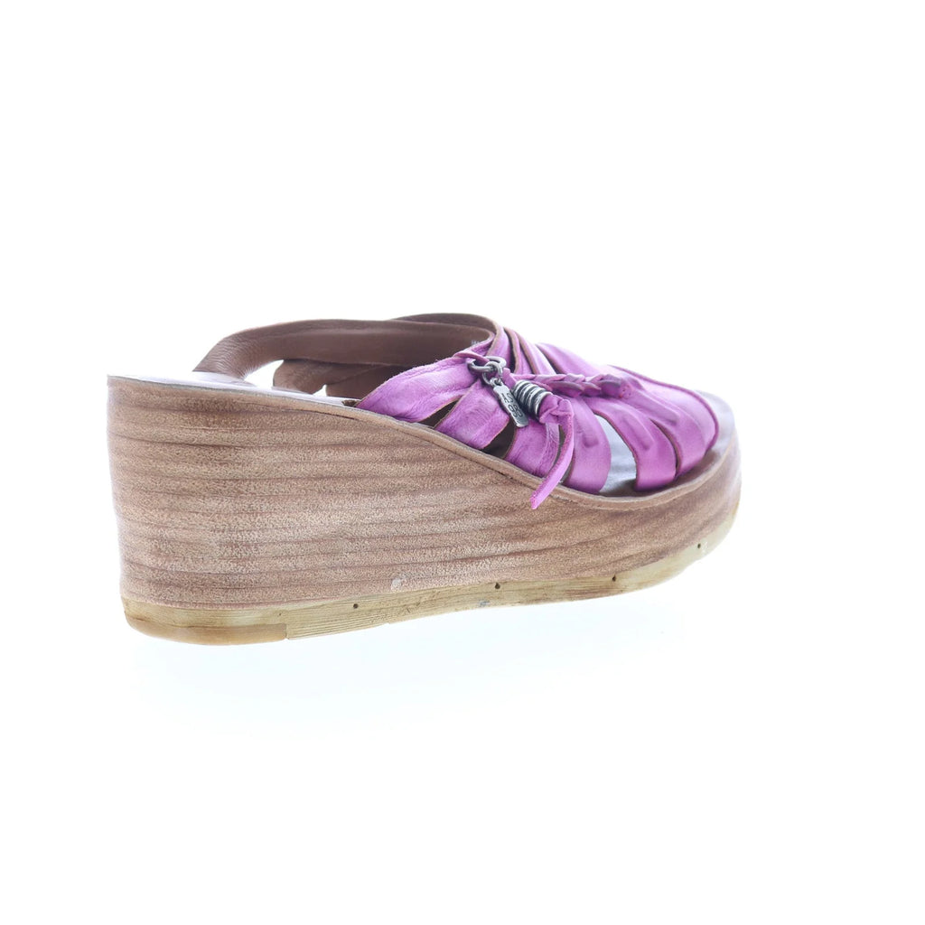 Nicolls Womens Purple Leather Slip On Wedges Sandals Shoes