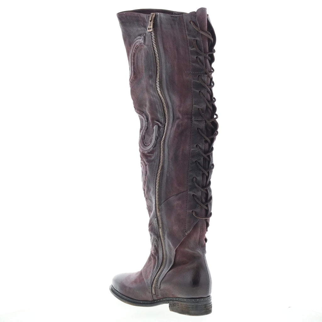 Lange Womens Burgundy Leather Zipper Knee High Boots