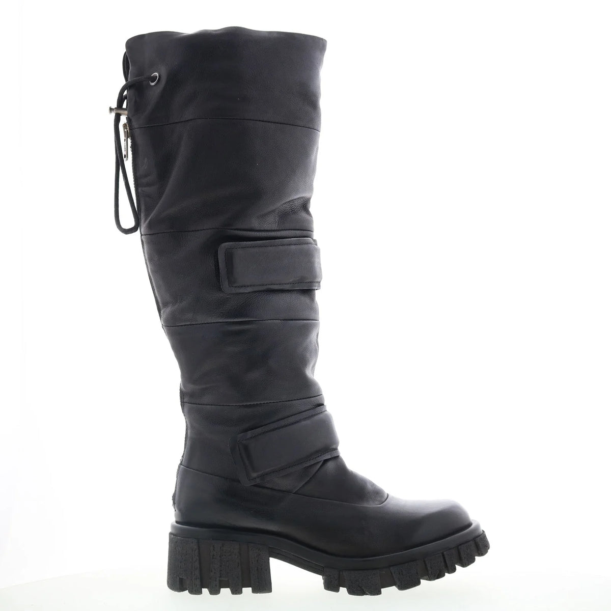 Halpert Womens Black Leather Zipper Knee High Boots