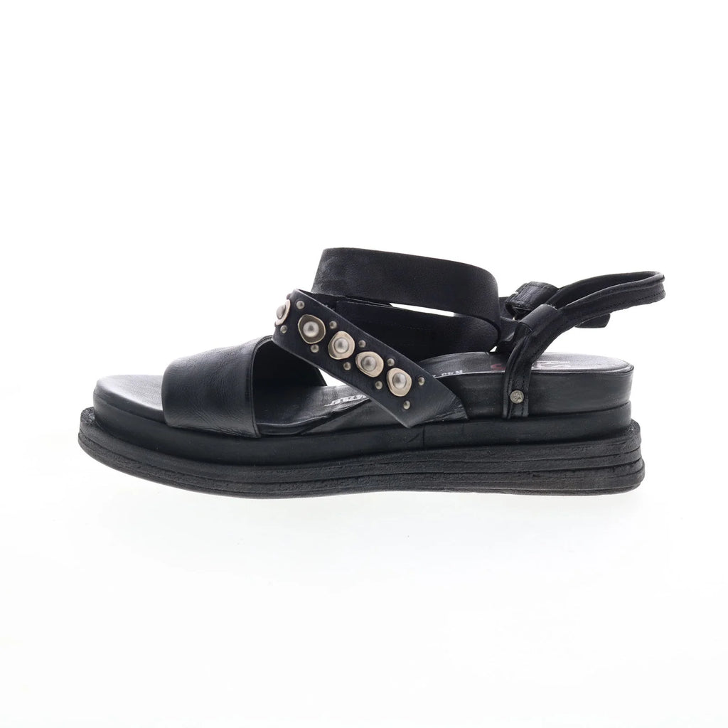 Larkie Womens Black Leather Hook & Loop Platform Sandals Shoes