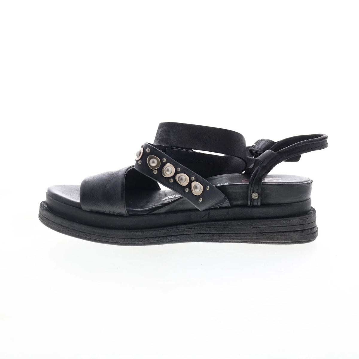Larkie Womens Black Leather Hook & Loop Platform Sandals Shoes