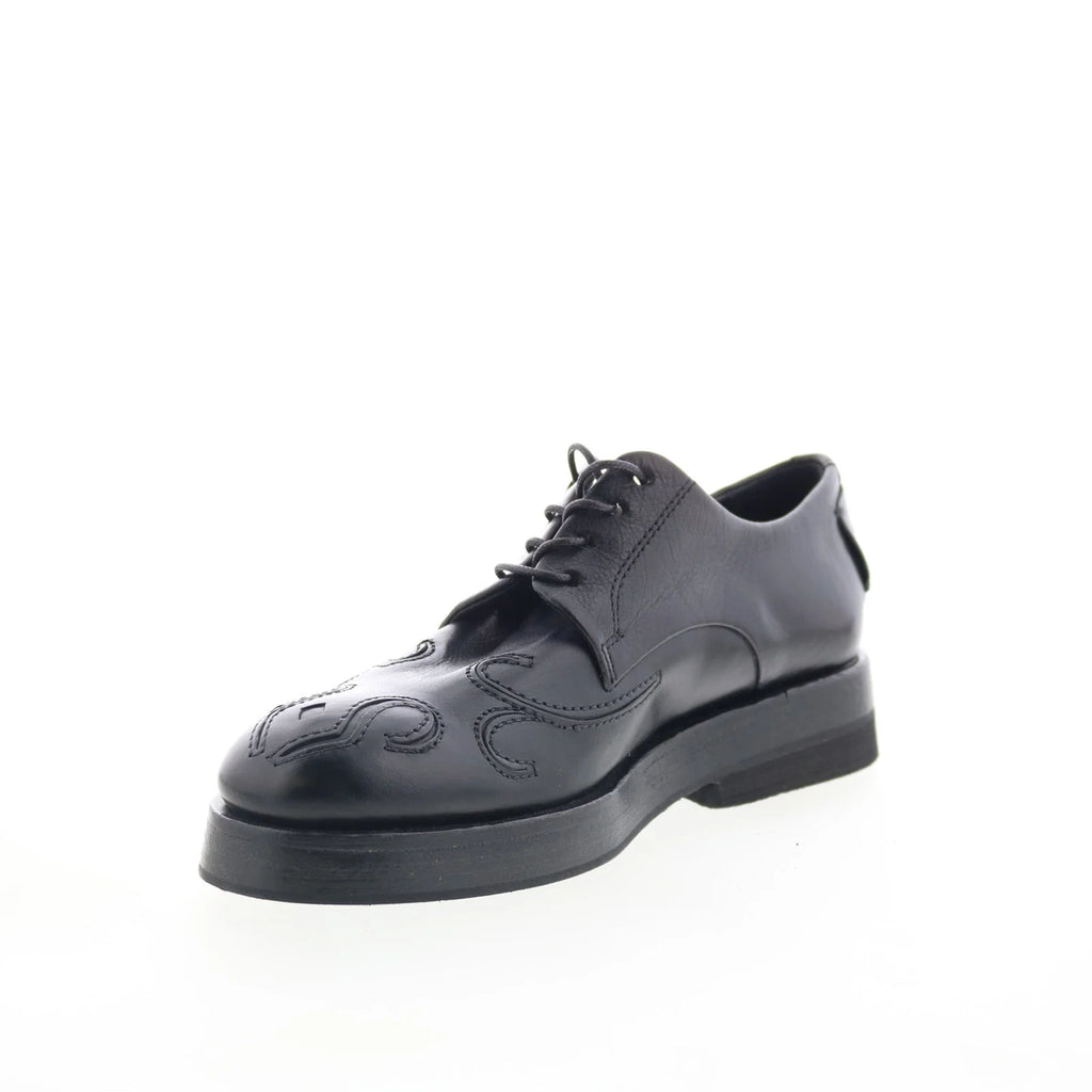 Tylor Womens Black Leather Lace Up Oxford Flats Shoes