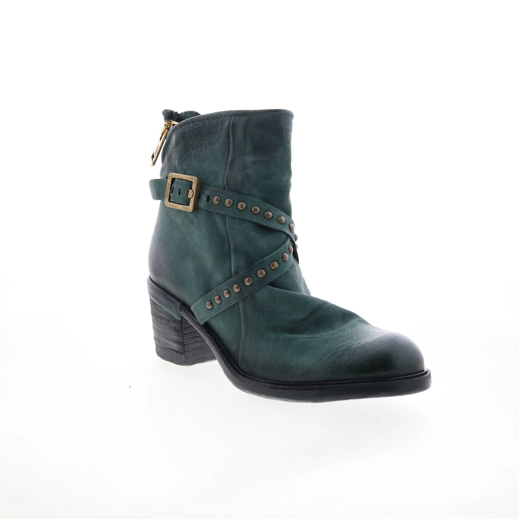 Jeffy Womens Green Leather Zipper Casual Dress Boots