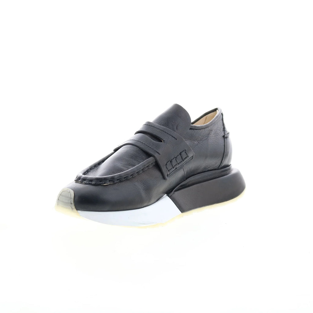 Elian Womens Black Leather Slip On Lifestyle Sneakers Shoes