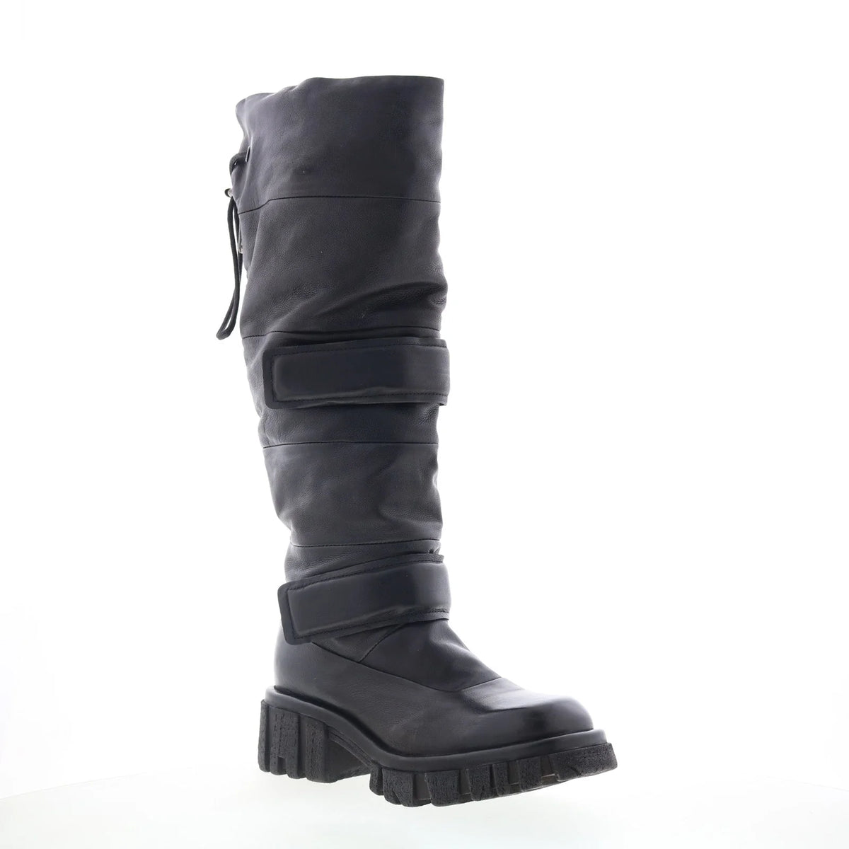 Halpert Womens Black Leather Zipper Knee High Boots