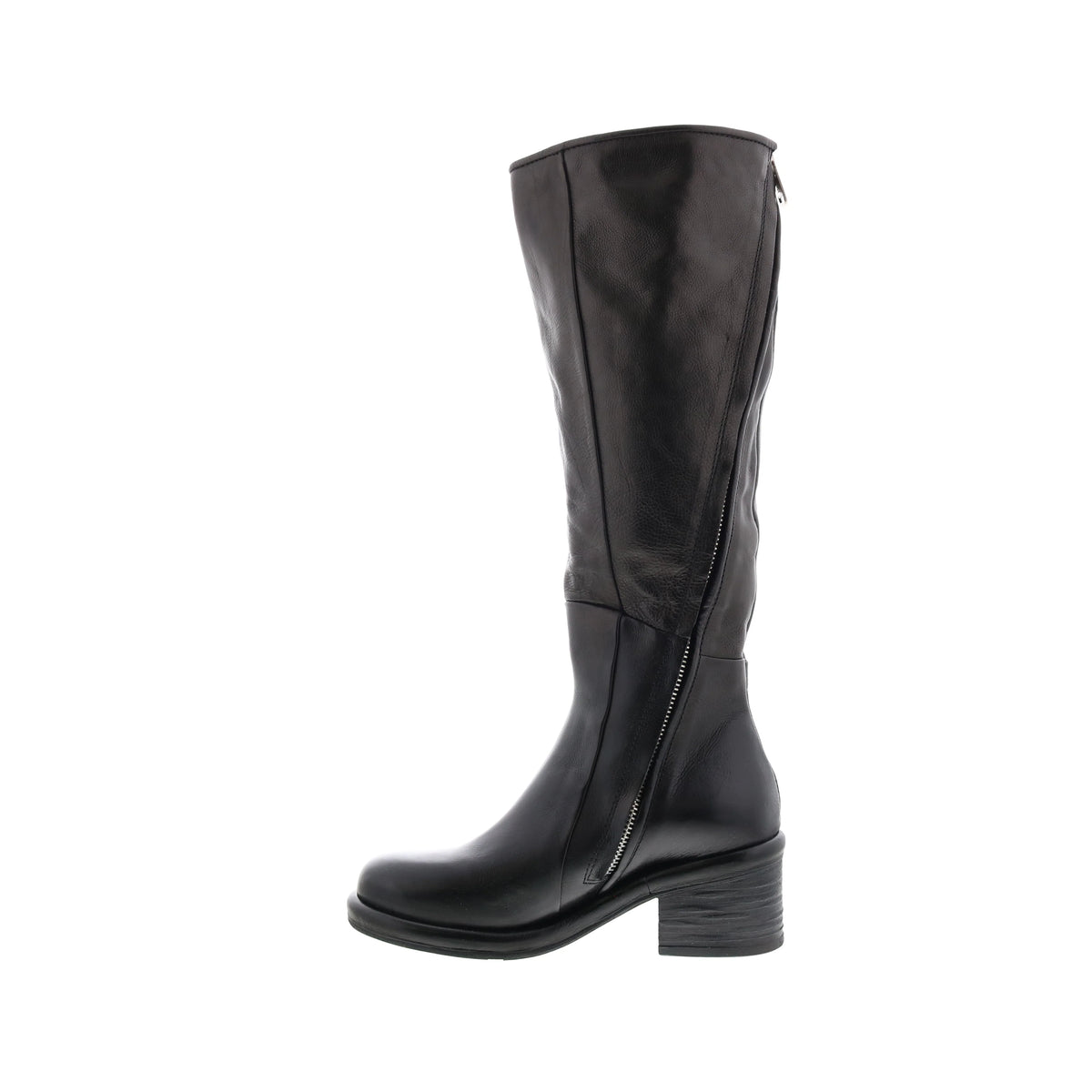 Lynton A95305-201 Womens Black Leather Zipper Knee High Boots