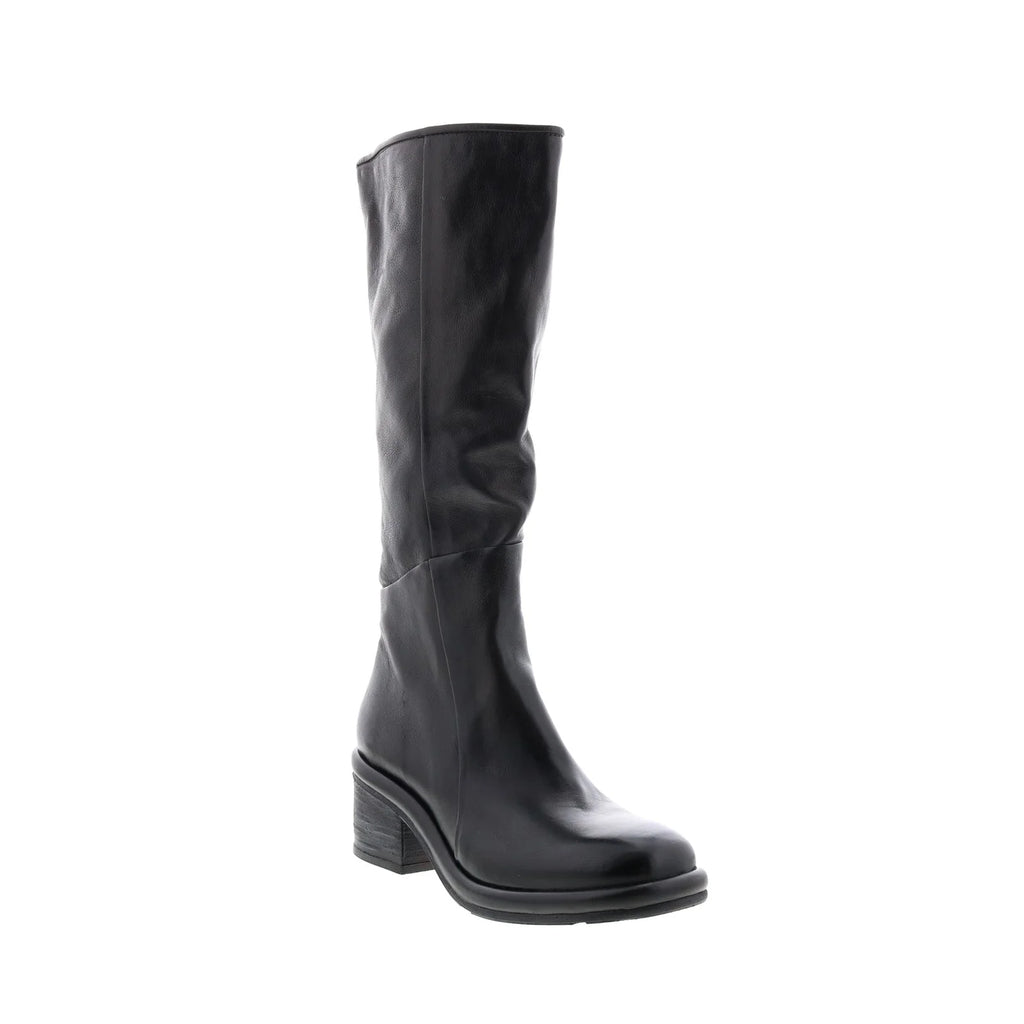Lynton A95305-101 Womens Black Leather Zipper Knee High Boots