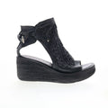 Newbury Womens Black Leather Hook & Loop Wedges Sandals Shoes