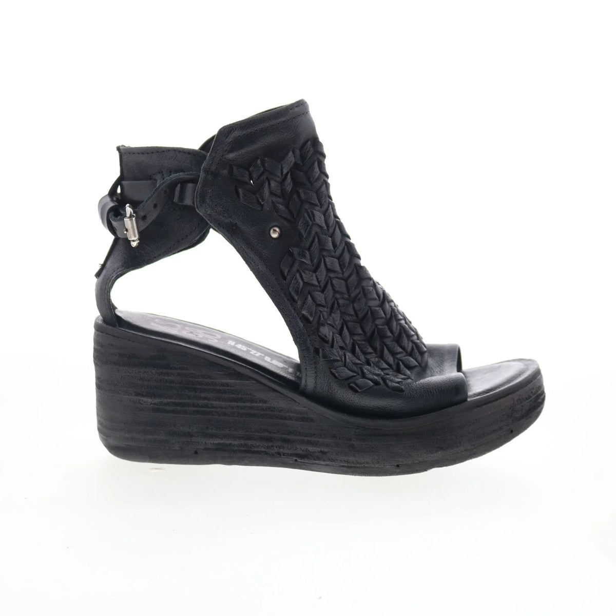 Newbury Womens Black Leather Hook & Loop Wedges Sandals Shoes