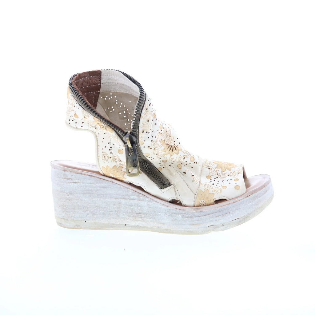 Naylor Floral Womens Beige Leather Zipper Wedges Sandals Shoes