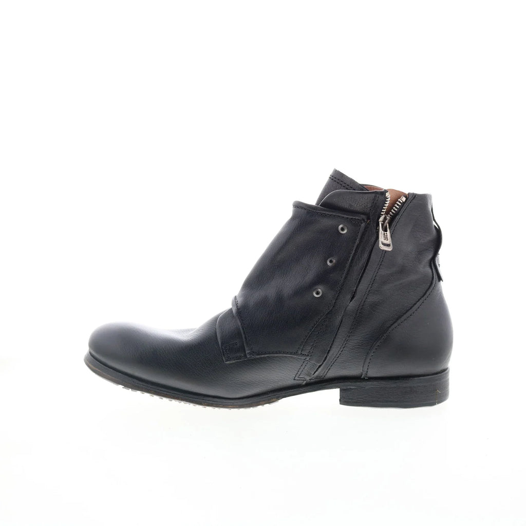 Cooper Mens Black Leather Zipper Casual Dress Boots