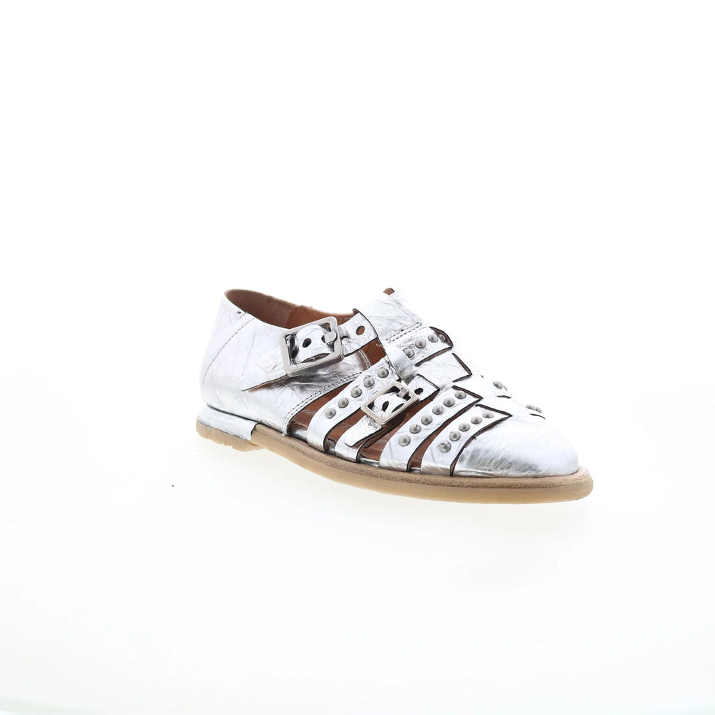 Thorpe Womens Silver Leather Hook & Loop Loafer Flats Shoes