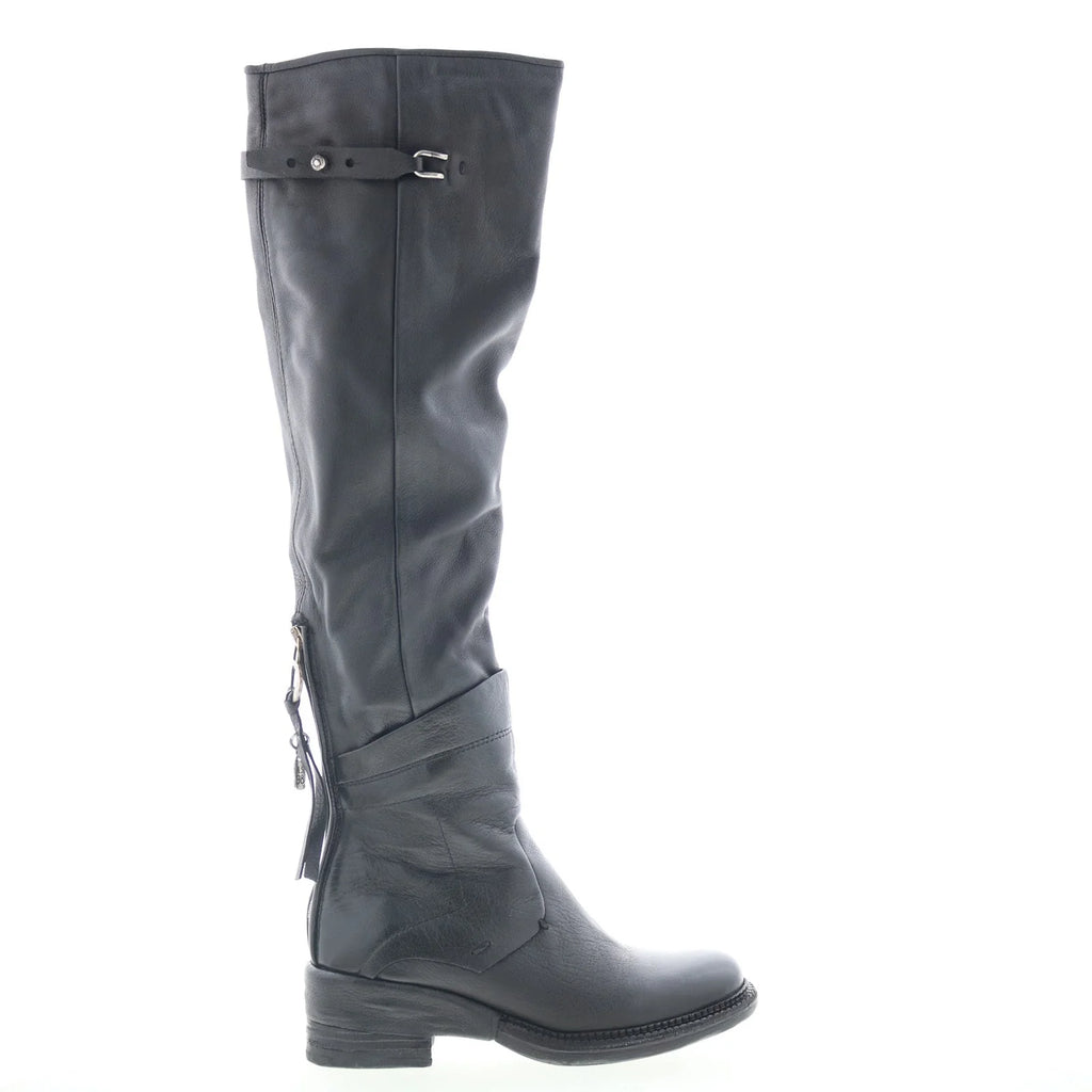 Steed Womens Black Leather Zipper Knee High Boots