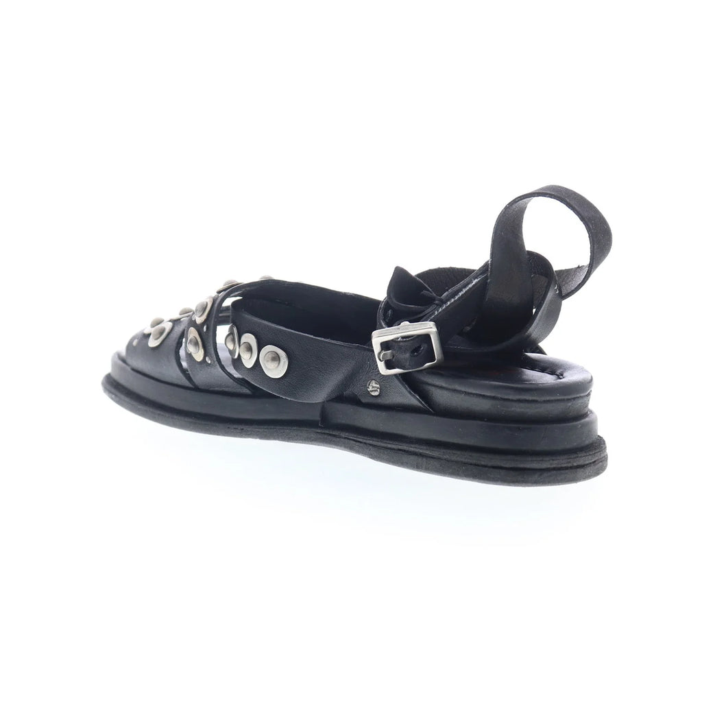 Schneider Womens Black Leather Hook & Loop Strap Sandals Shoes