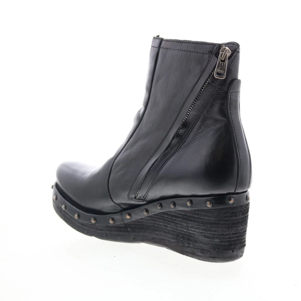 Placid Womens Black Leather Zipper Ankle & Booties Boots