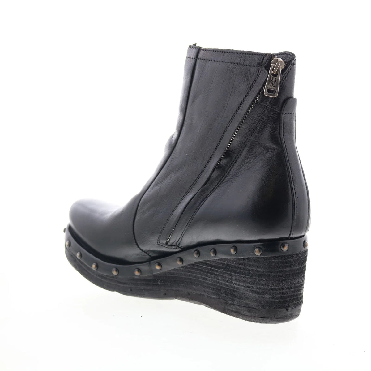 Placid Womens Black Leather Zipper Ankle & Booties Boots