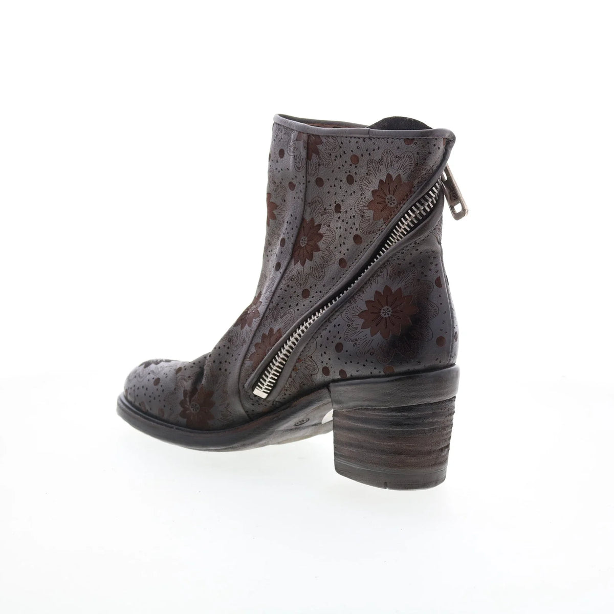 Jase Floral Womens Gray Leather Zipper Casual Dress Boots
