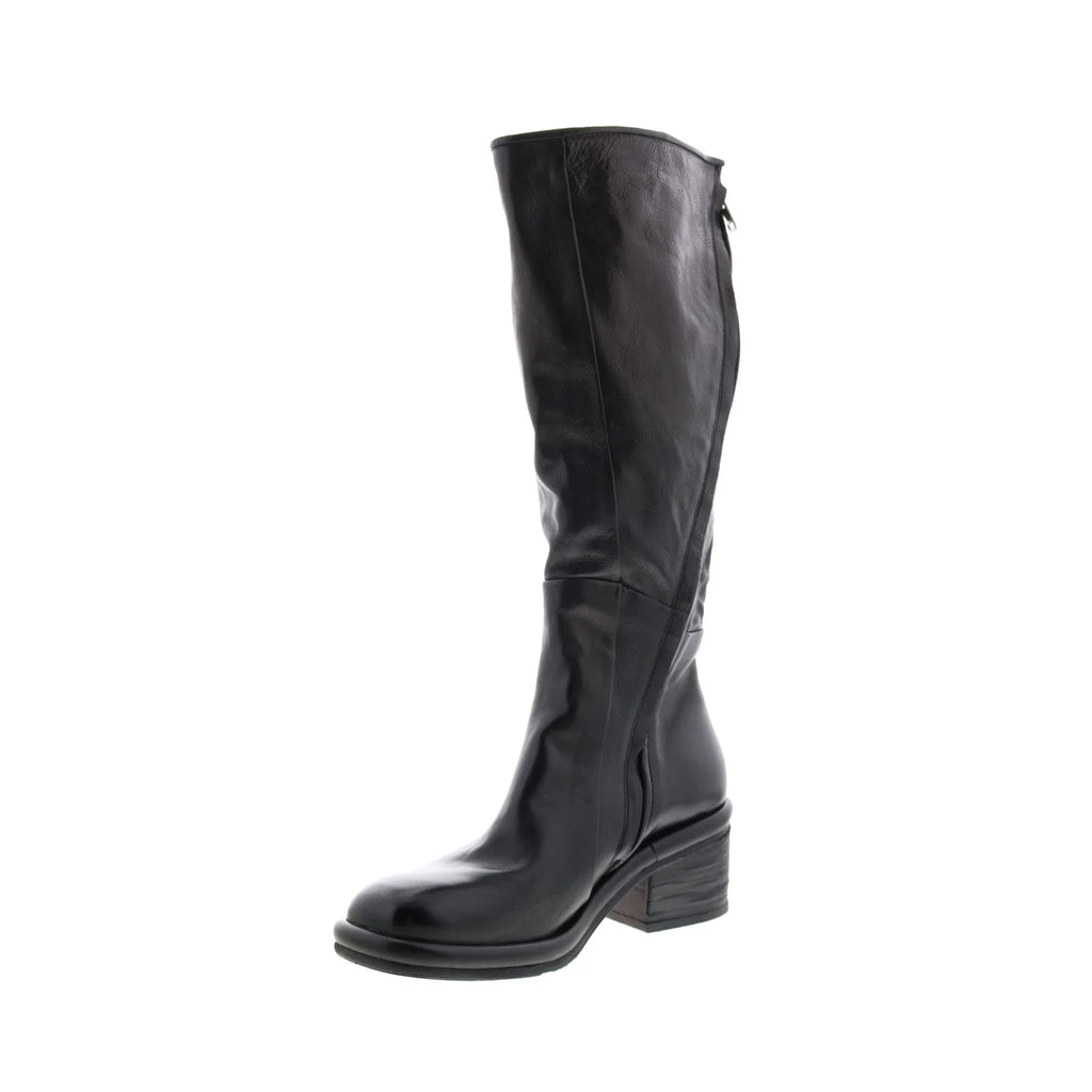 Lynton A95305-101 Womens Black Leather Zipper Knee High Boots