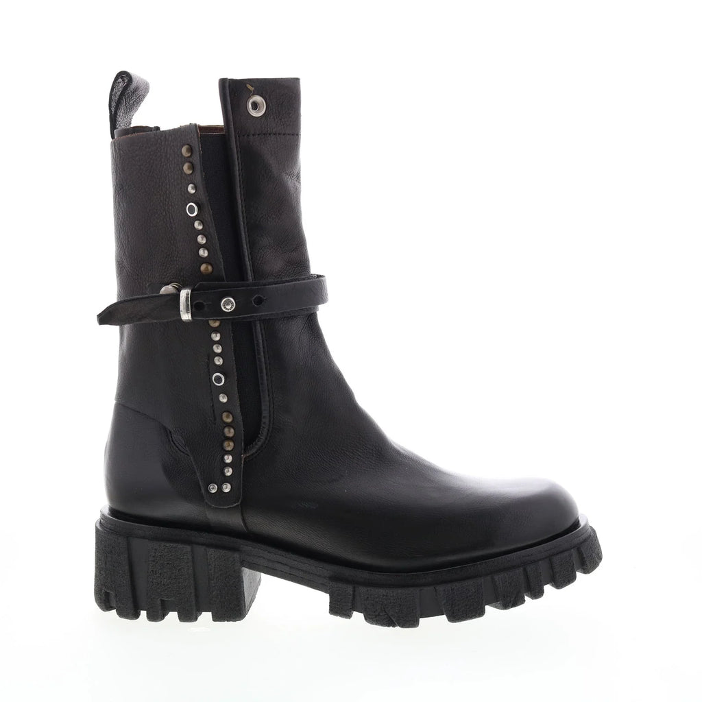 Hallsey A54202-101 Womens Black Leather Hook & Loop Mid Calf Boots