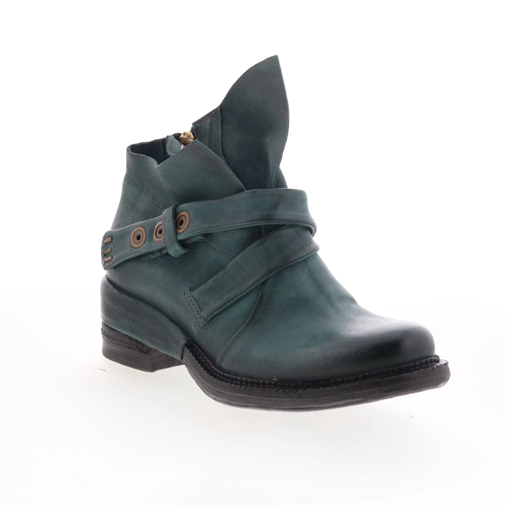 Martina Womens Green Leather Zipper Ankle & Booties Boots