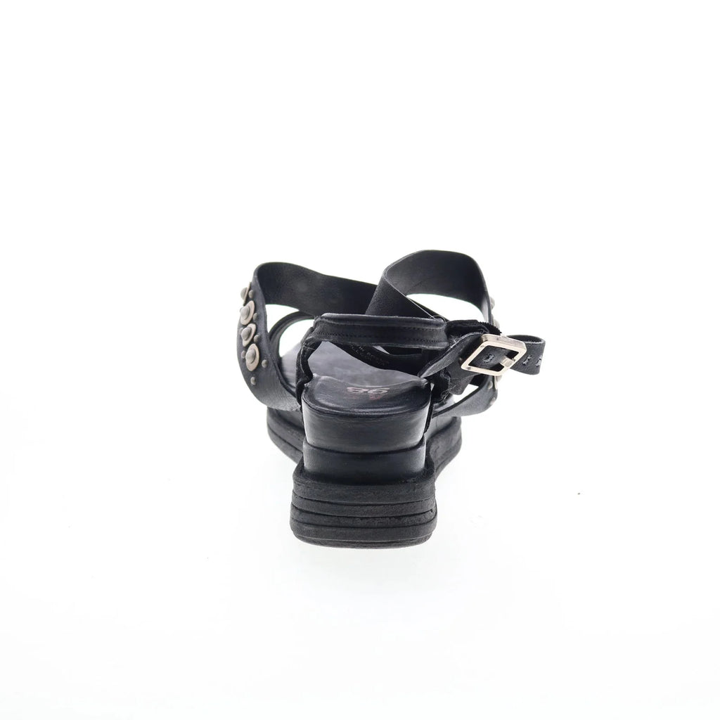 Larkie Womens Black Leather Hook & Loop Platform Sandals Shoes