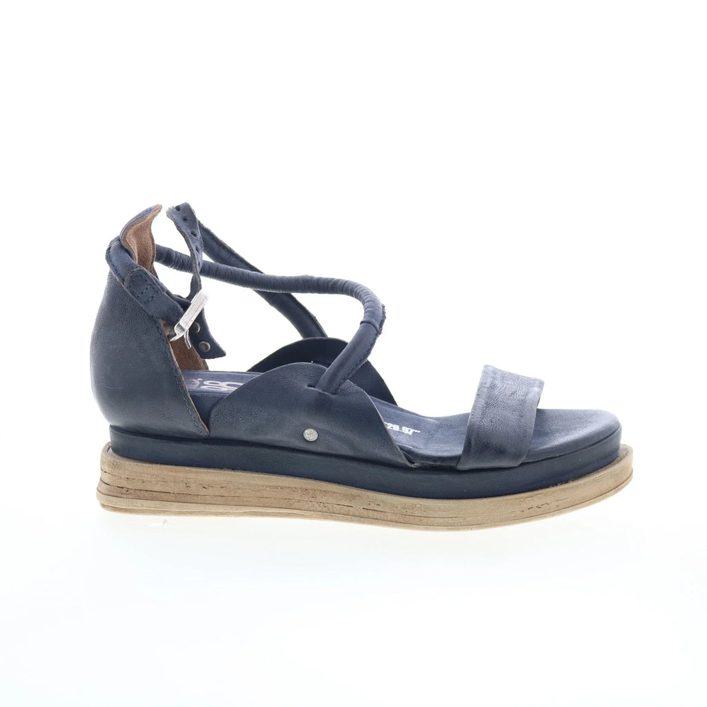 Laike Womens Black Leather Hook & Loop Platform Sandals Shoes