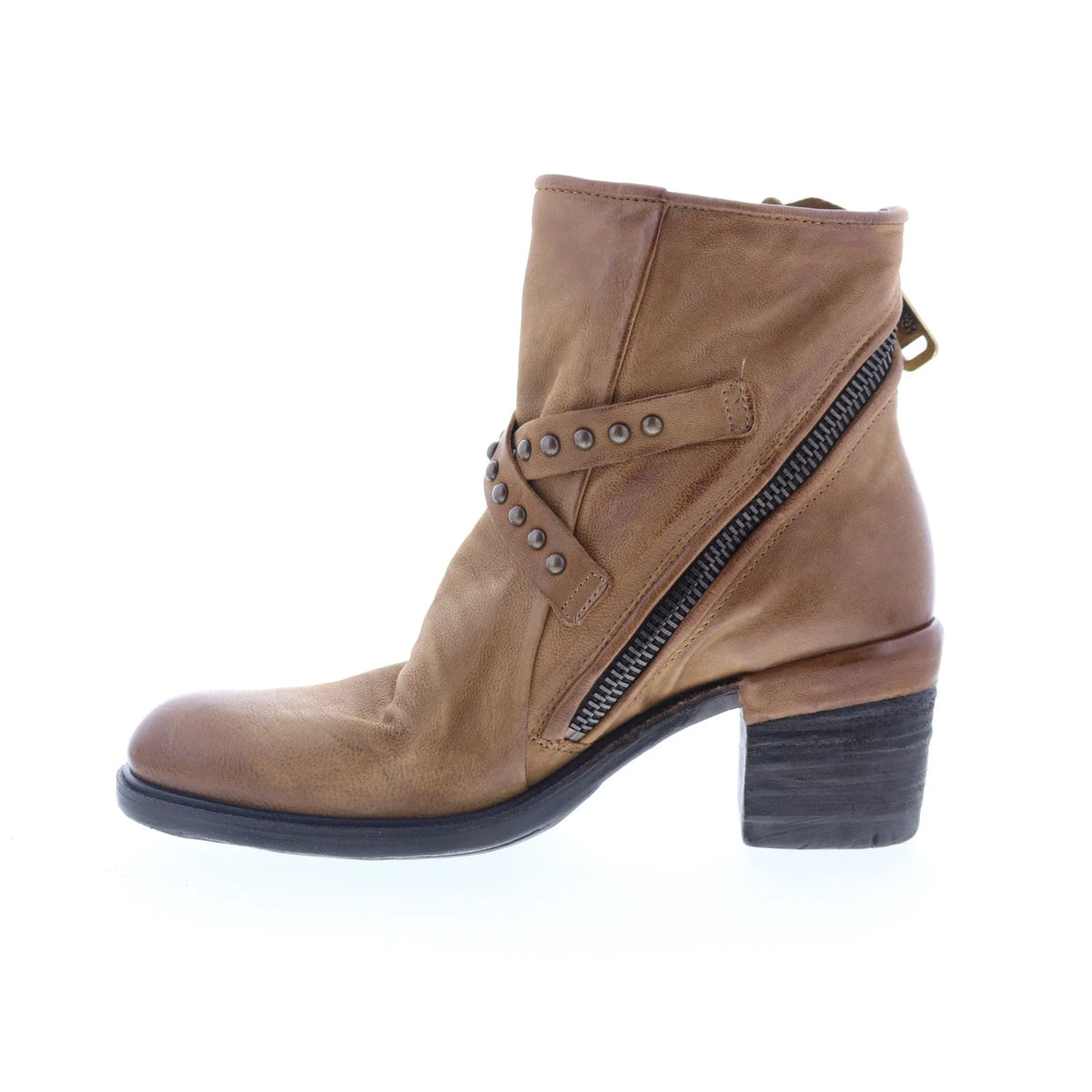 Jeffy Womens Brown Leather Zipper Ankle & Booties Boots