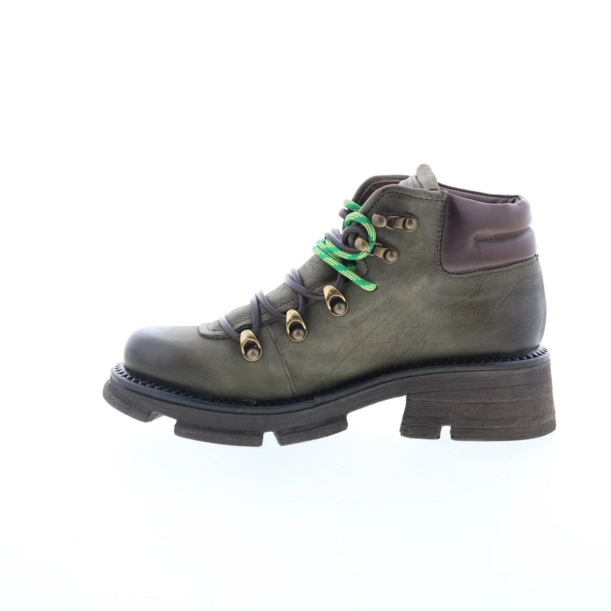 Langan Womens Green Leather Lace Up Lifestyle Boots