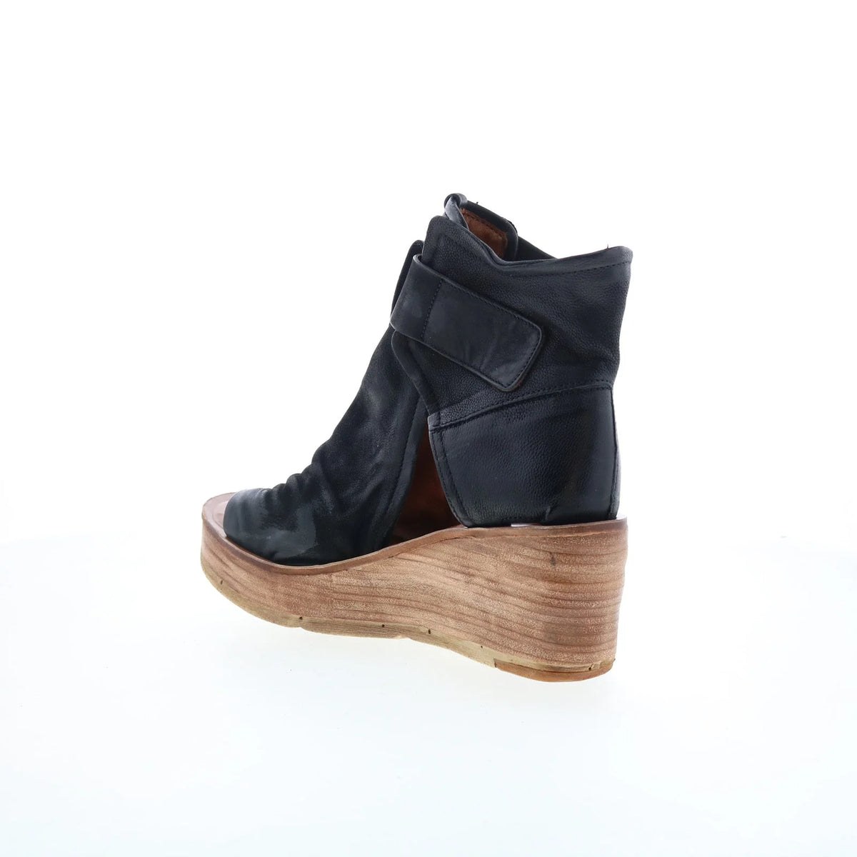 Naya Womens Black Leather Hook & Loop Wedges Sandals Shoes