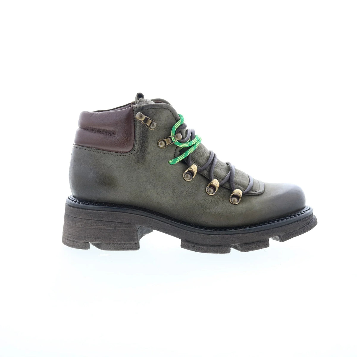 Langan Womens Green Leather Lace Up Lifestyle Boots