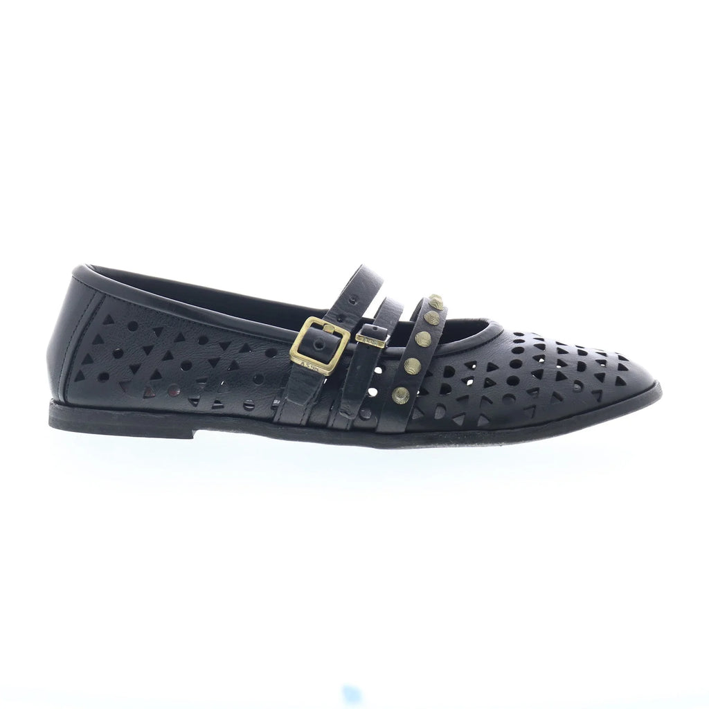 Jett Womens Black Leather Hook & Loop Loafer Flats Shoes