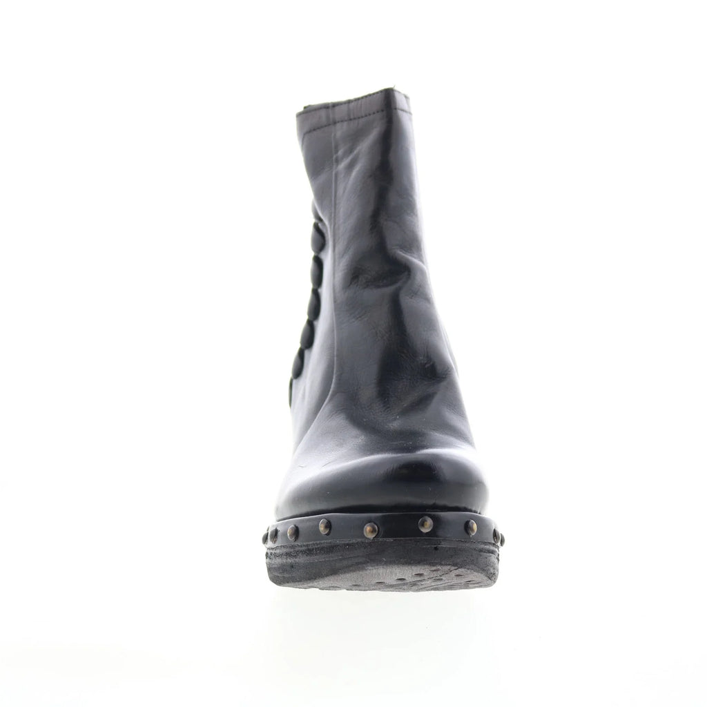 Placid Womens Black Leather Zipper Ankle & Booties Boots