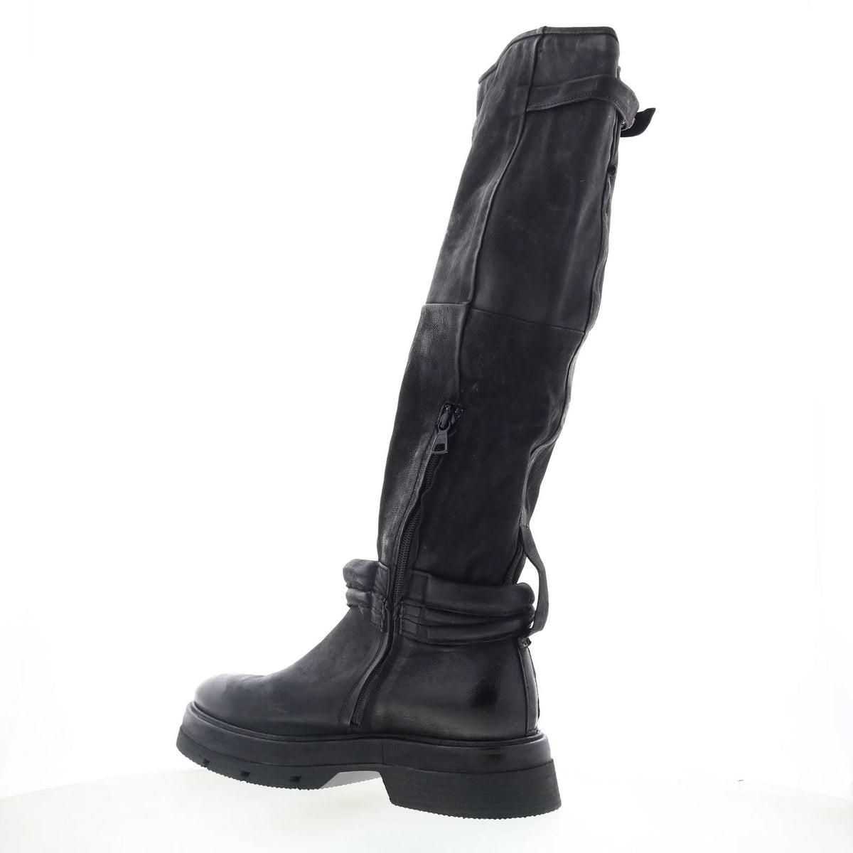 Vick Womens Black Leather Zipper Knee High Boots