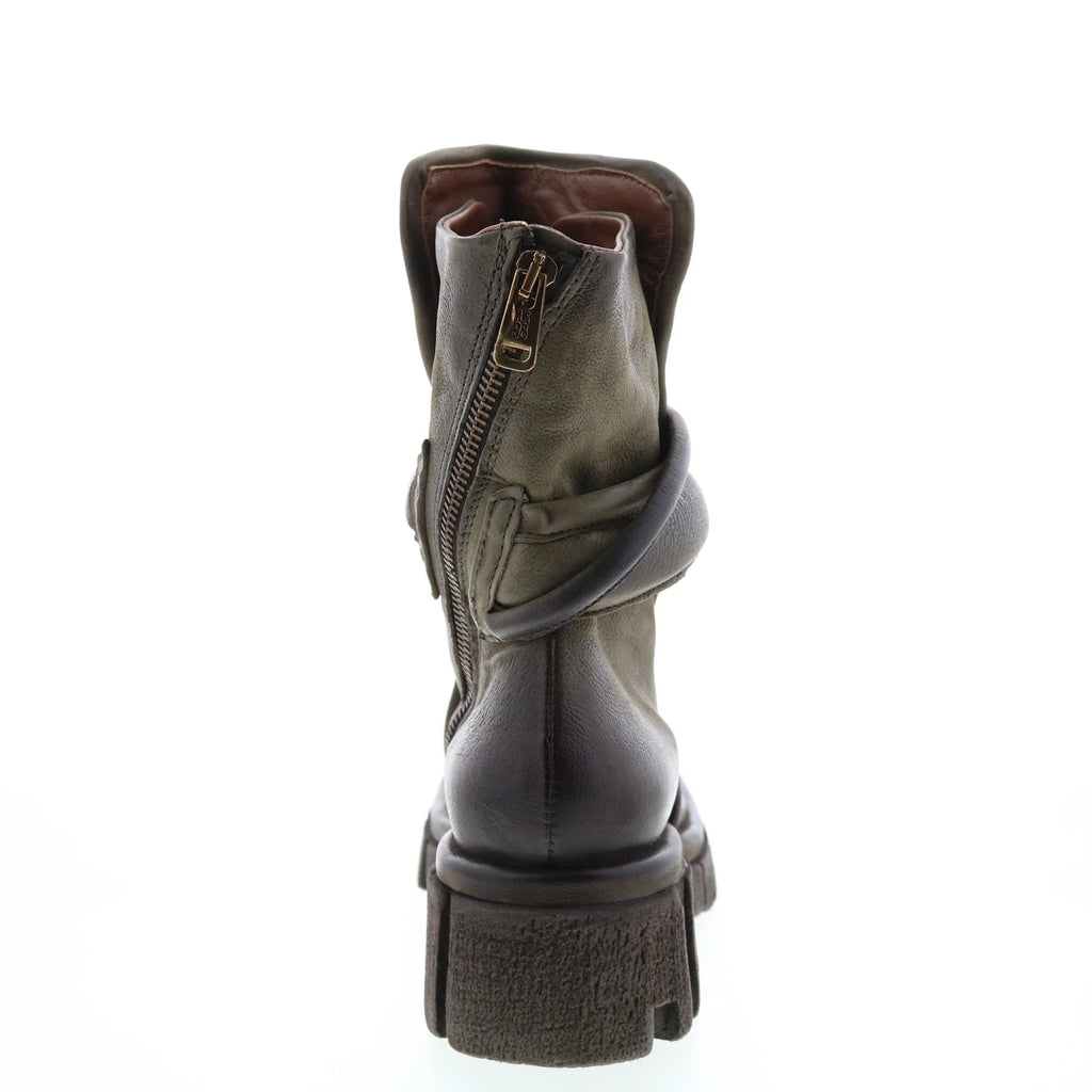 Hersh A82206-301 Womens Green Leather Zipper Casual Dress Boots