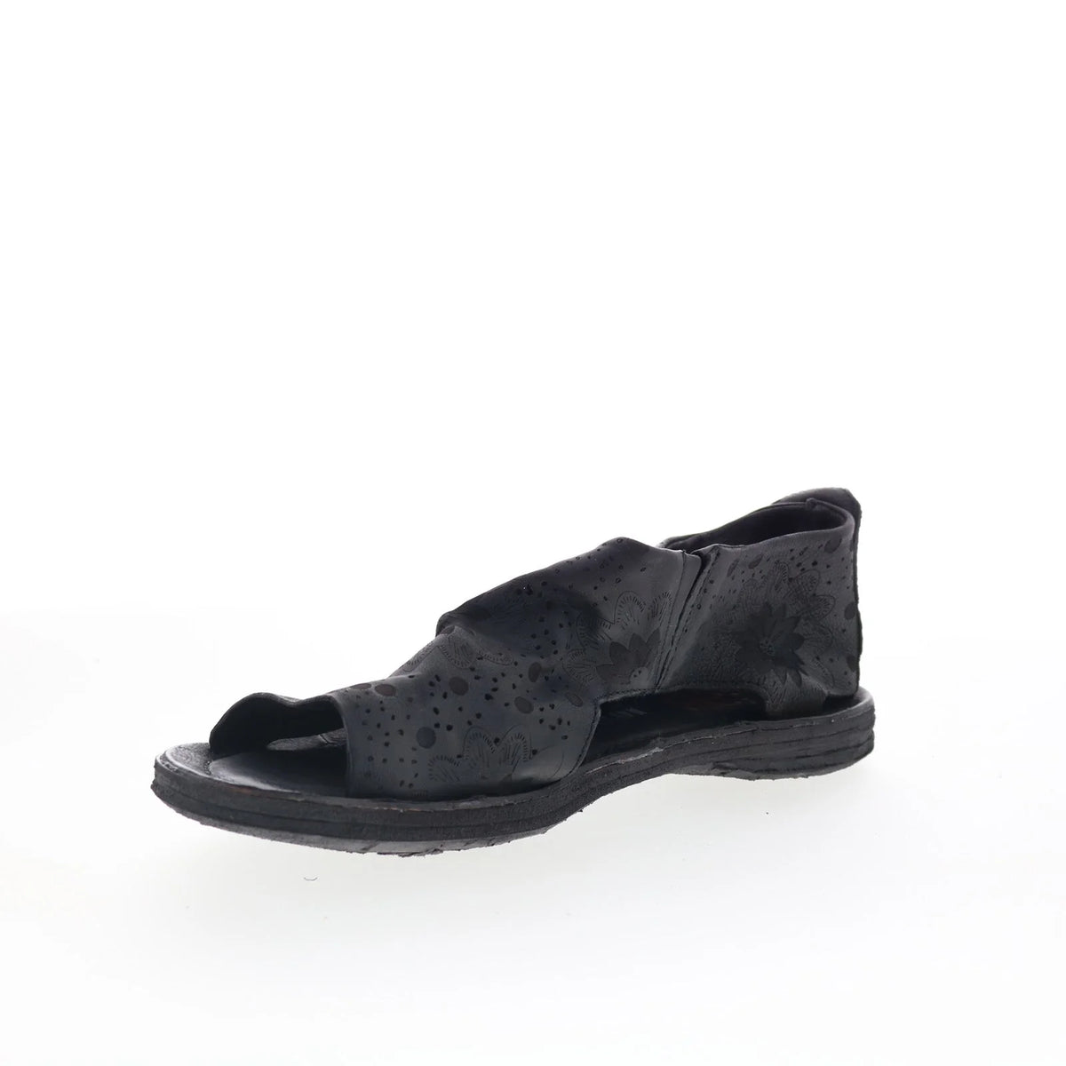 Reiley Floral Womens Black Leather Slip On Strap Sandals Shoes