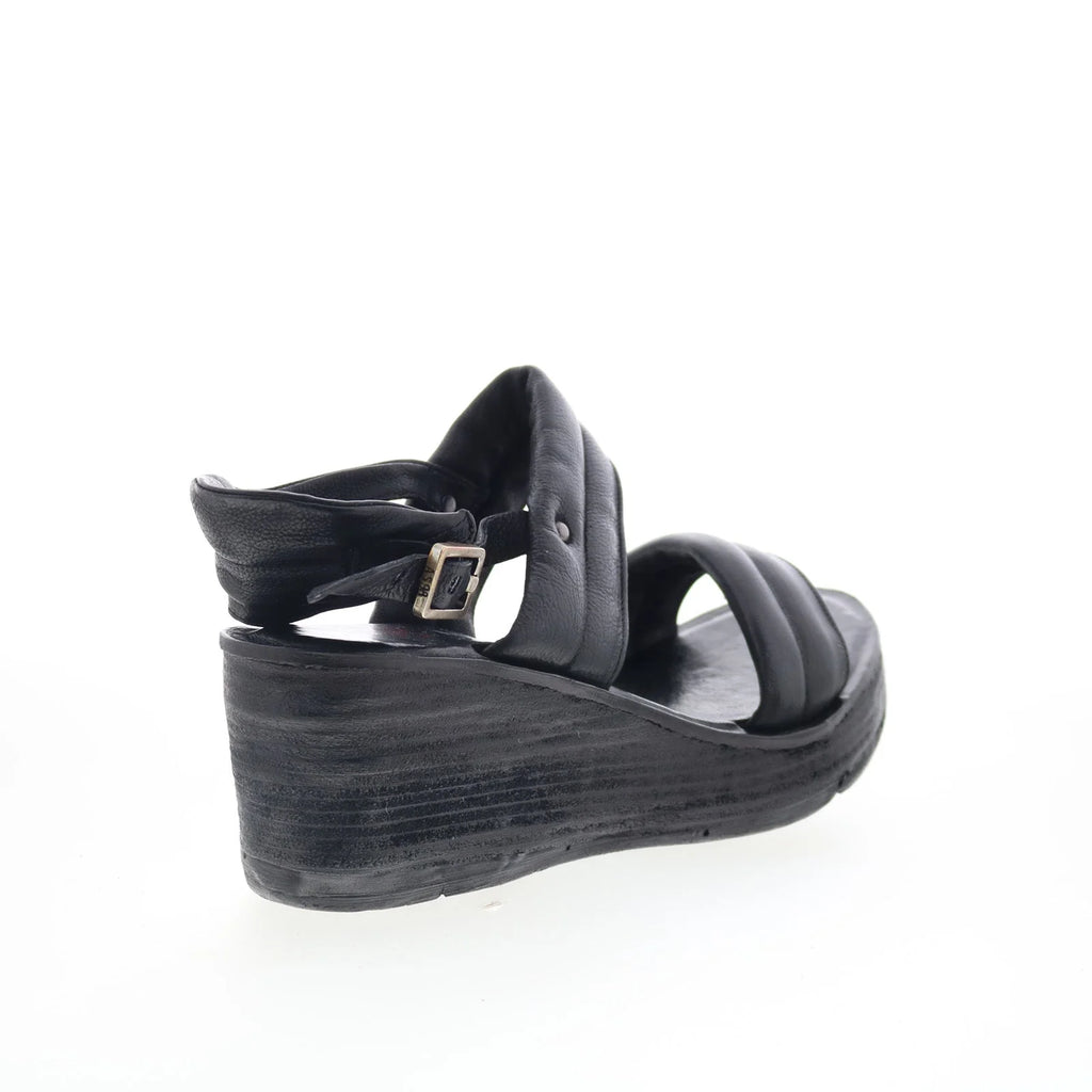 Norward Womens Black Leather Hook & Loop Wedges Sandals Shoes
