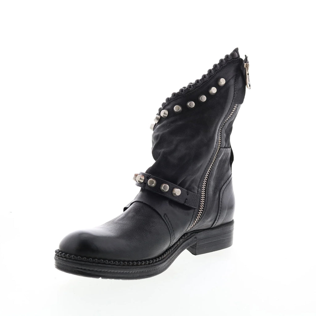 Vianne 250202-102 Womens Black Leather Hook & Loop Mid Calf Boots