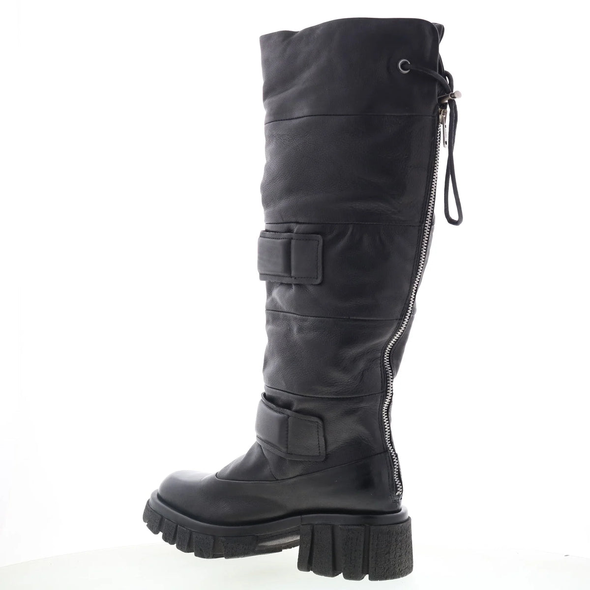 Halpert Womens Black Leather Zipper Knee High Boots