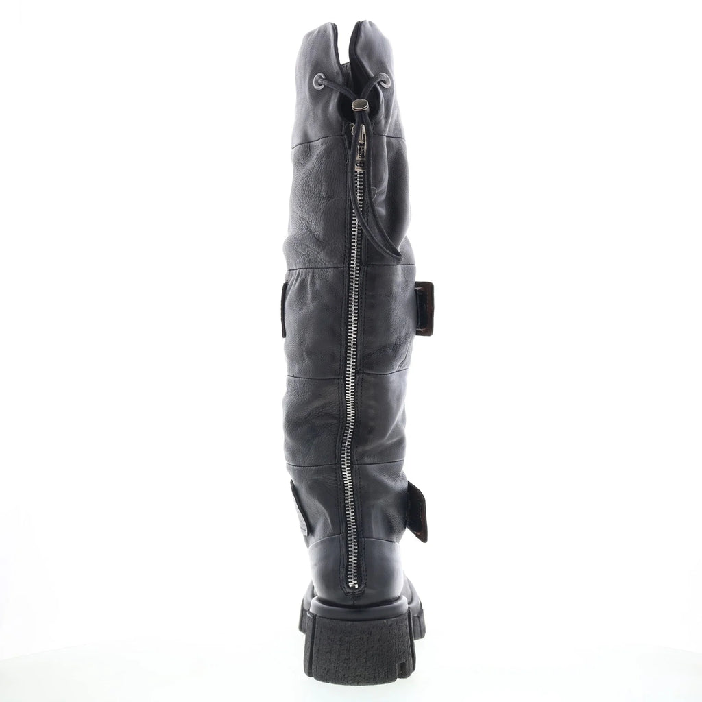 Halpert Womens Black Leather Zipper Knee High Boots