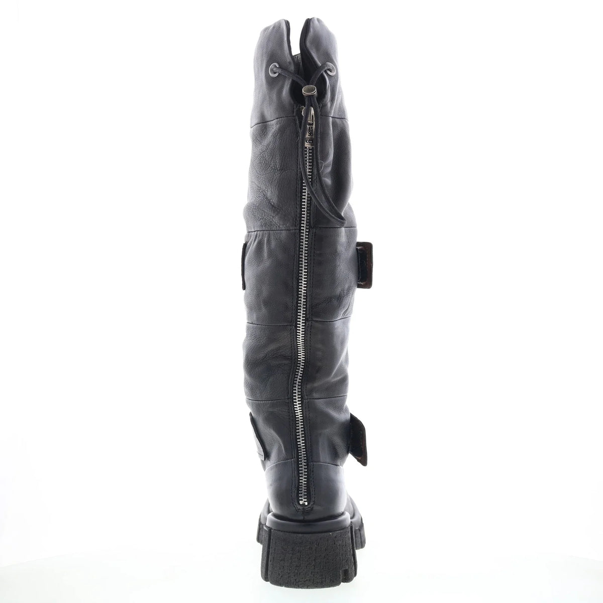 Halpert Womens Black Leather Zipper Knee High Boots